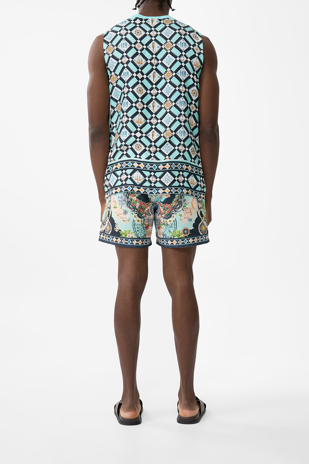 The CAMILLA Relaxed Fit Tank With Silk Contrast Back in our Folk Afloat print.