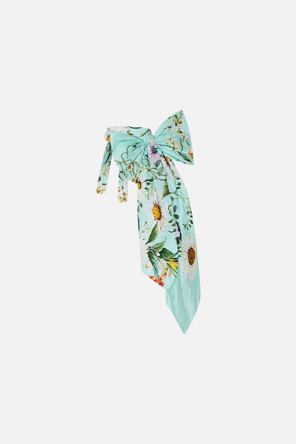 The CAMILLA Bow Neck Scarf in our Floral Freefall print.