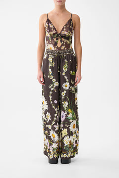 The CAMILLA Scalloped Edge Tri Bodysuit With Bow Front in our Dish It, Daisy print.