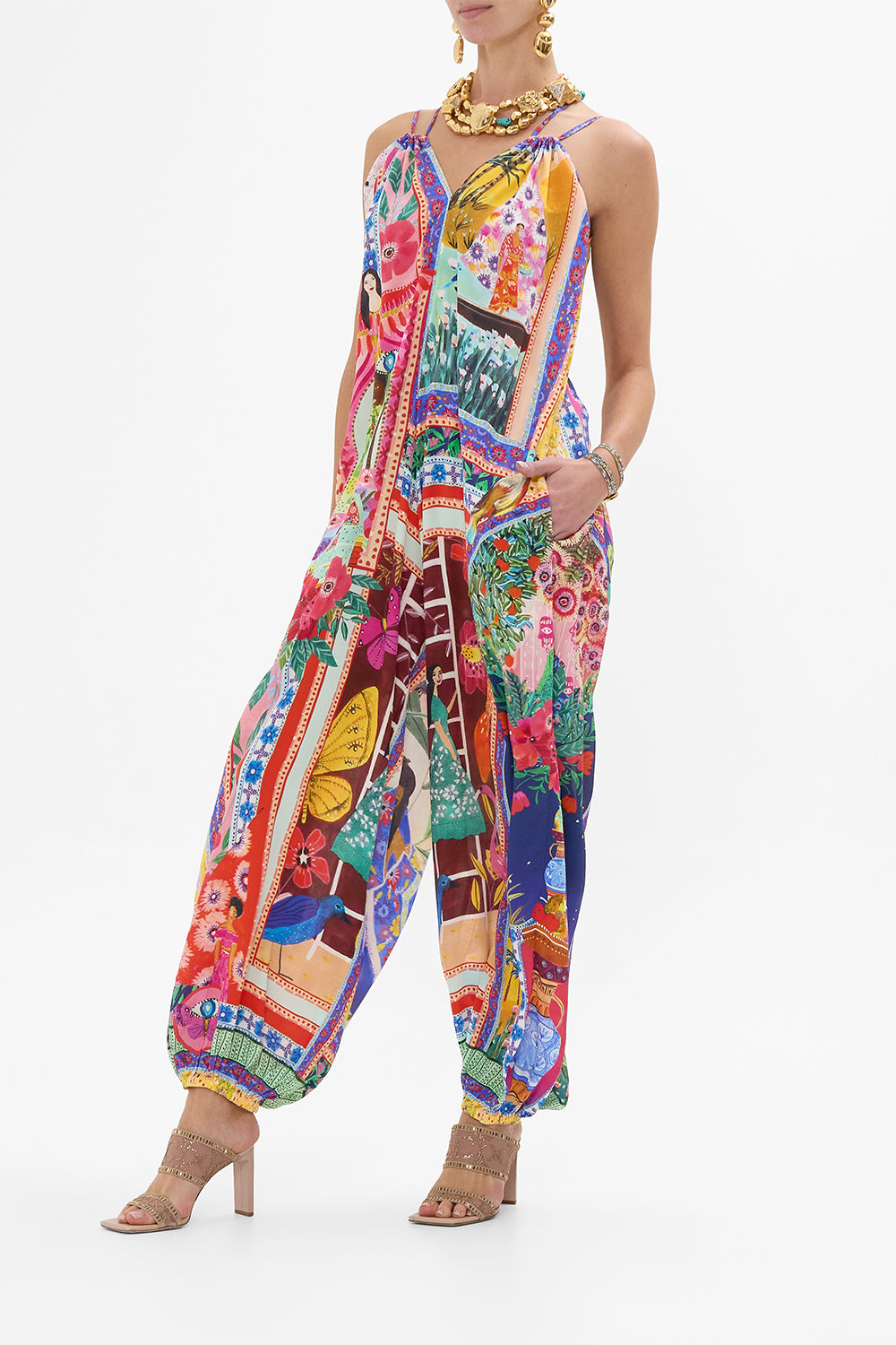CAMILLA Balloon Jumpsuit in Roeqiyas Realm print. 