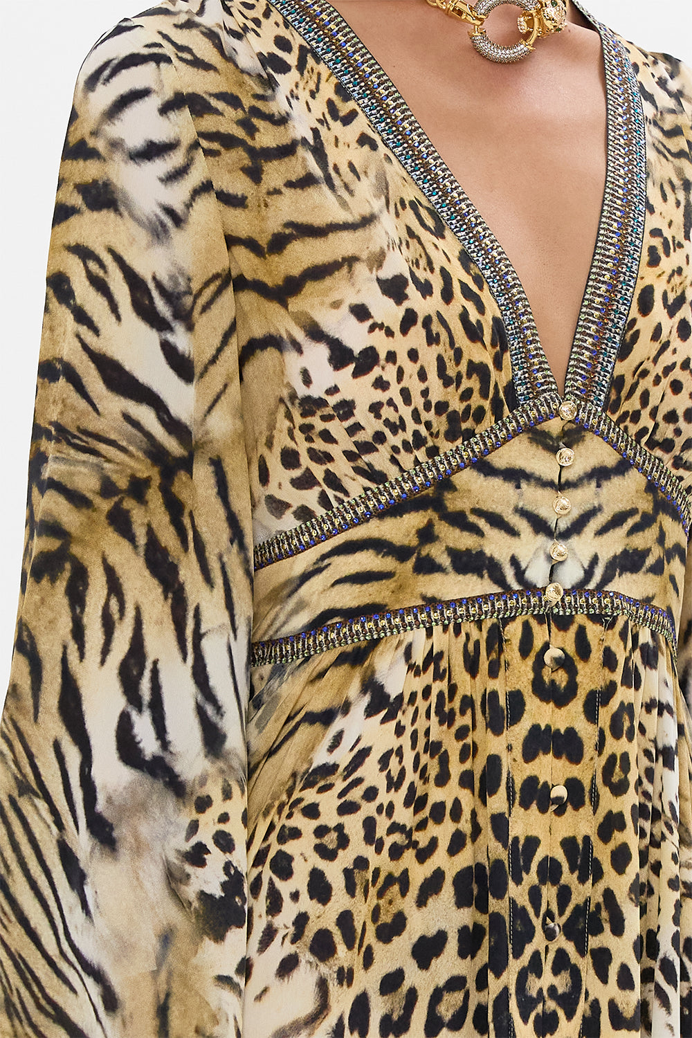 KIMONO SLEEVE DRESS WITH SHIRRING DETAIL JAGUAR