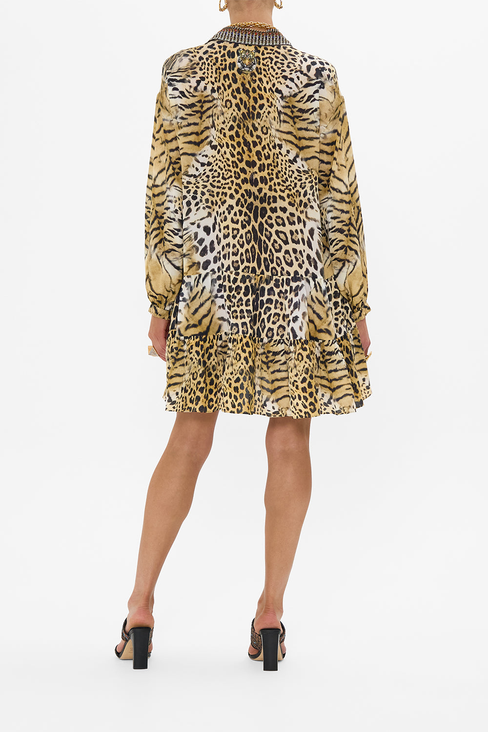 LONG SLEEVE TIERED SHORT DRESS JAGUAR