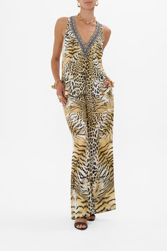 CAMILLA V Neck Top With Knot Back in Jaguar print