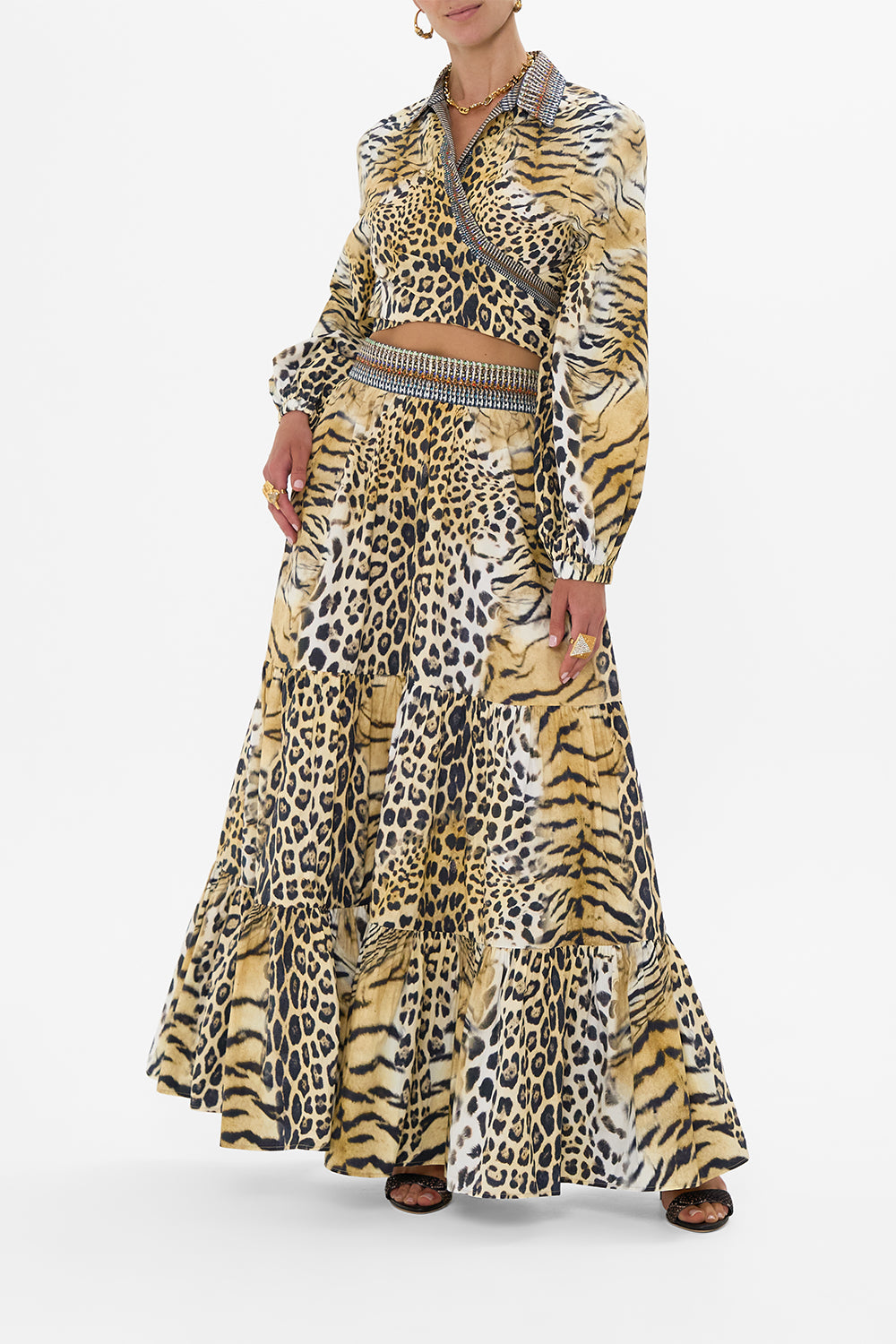 CAMILLA Cropped Wrap Shirt in Jaguar print