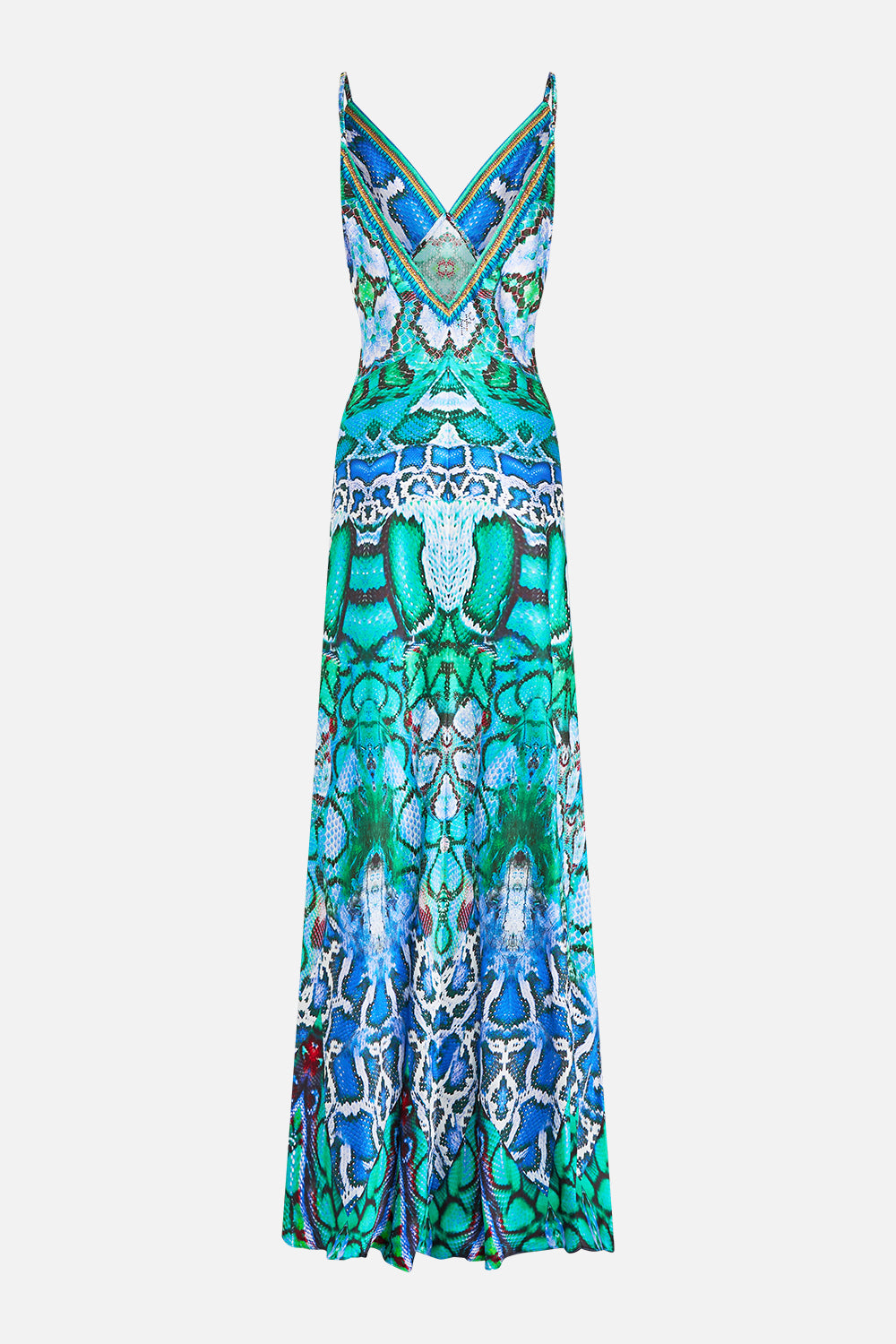 V NECK LONG BIAS SLIP DRESS WITH TRAIN LAND OF WONDER