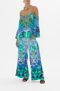 CAMILLA Wide Leg Trouser With Front Pockets in Land Of Wonder print