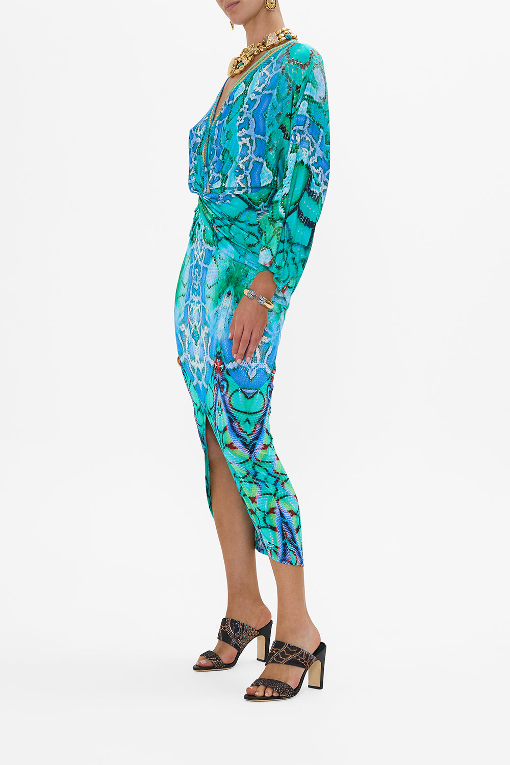 LONG SPLIT FRONT TWIST DRESS LAND OF WONDER