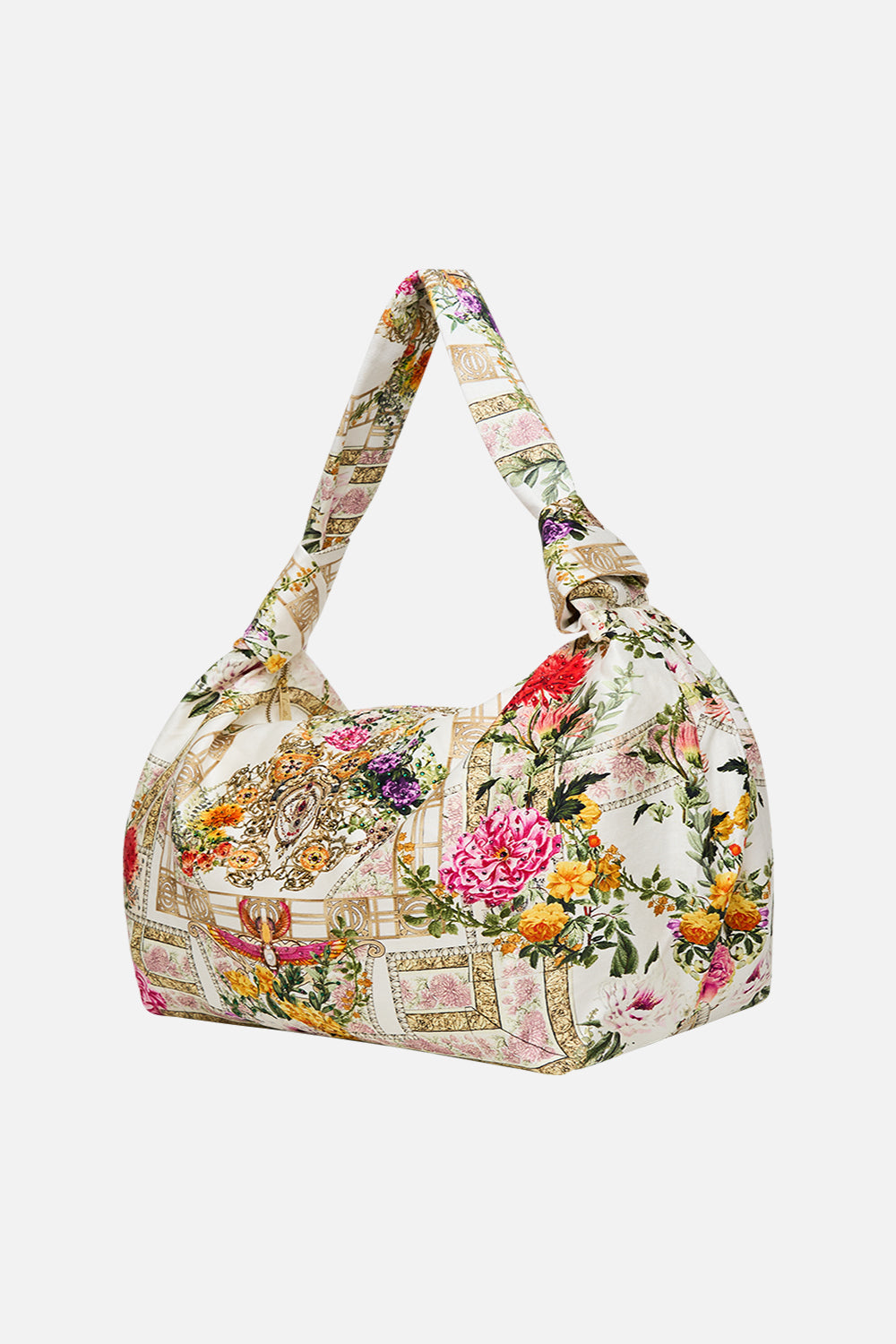 CAMILLA Slouch shoulder bag in Egyptian rose print.