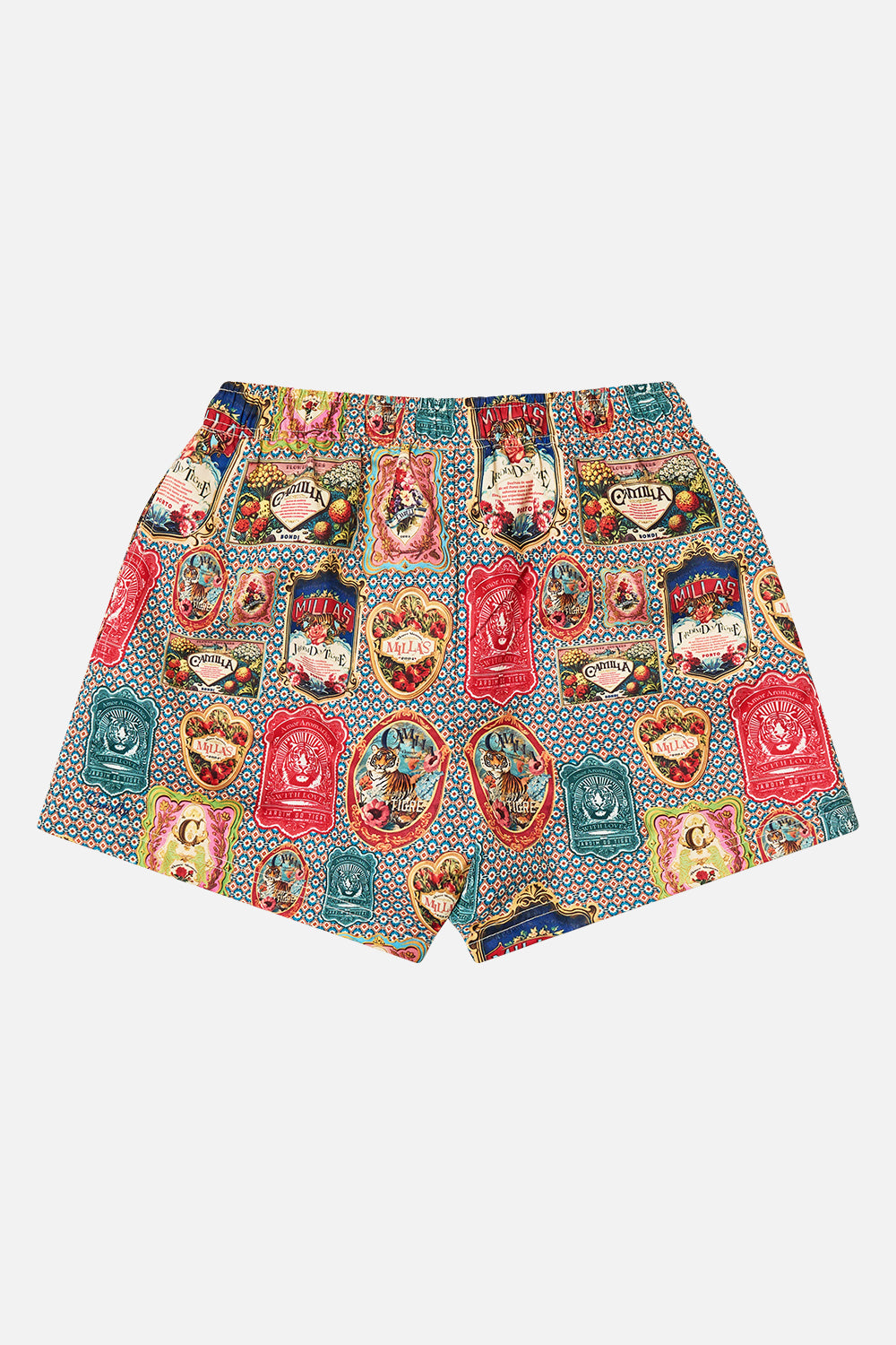 The CAMILLA Boys Mid Boardshort With Elastic Waist 4-10 in our Aromatic Tiger Flower print.