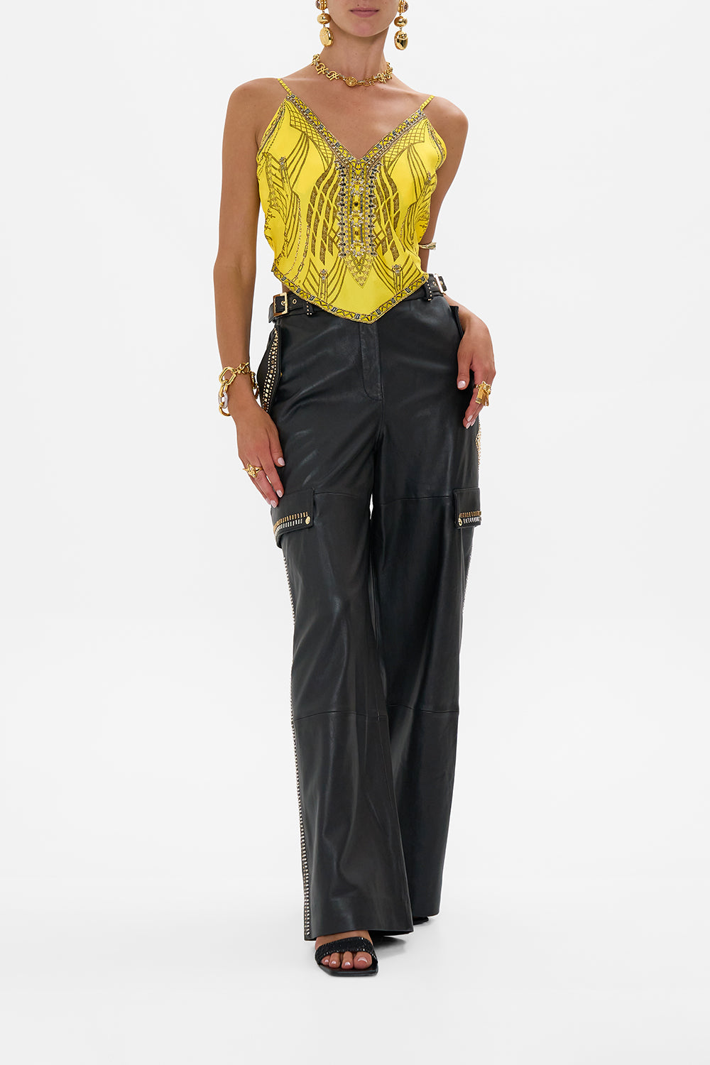 CAMILLA Tie Back Cami in Shrine Of Sunshine print