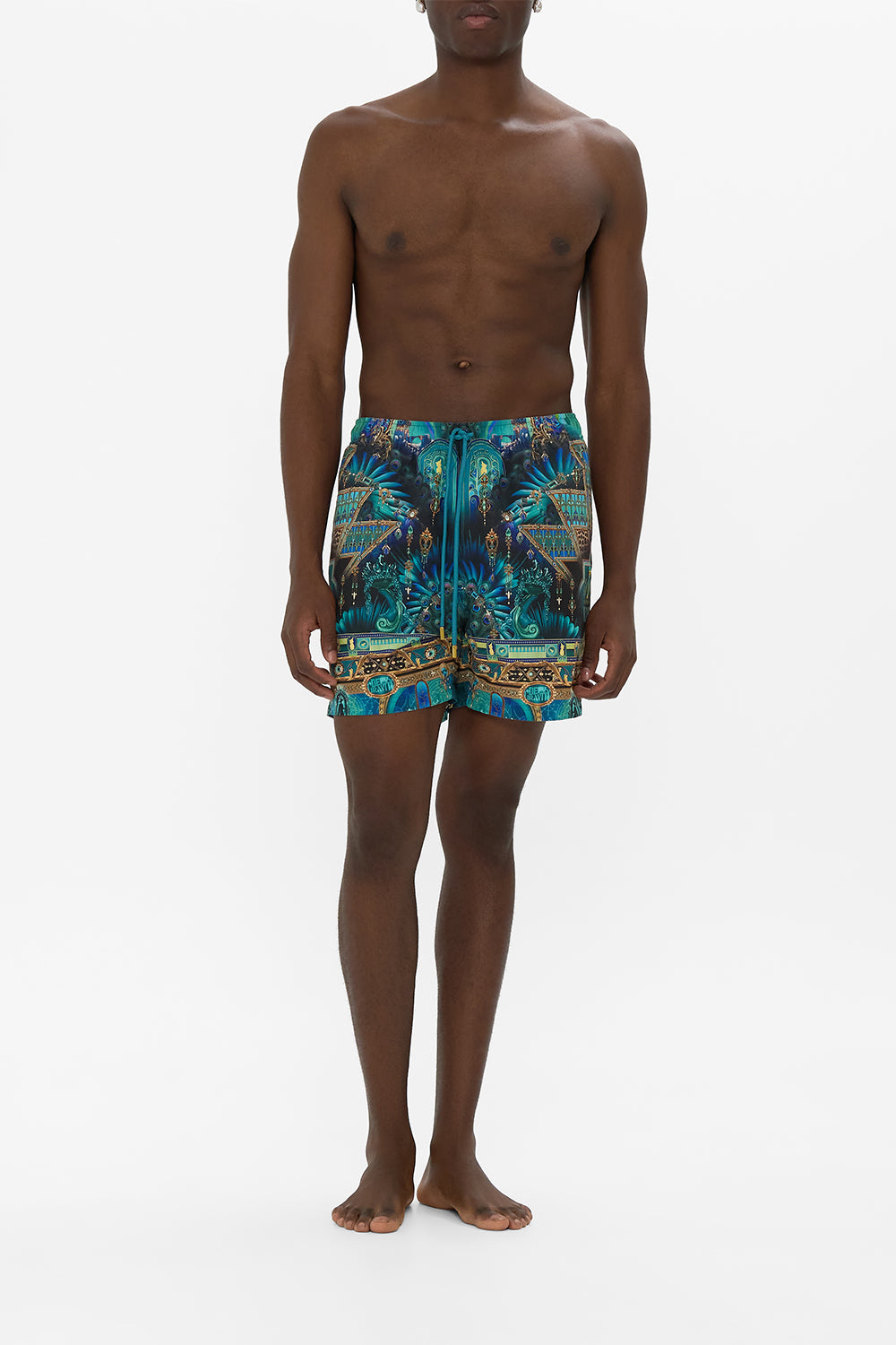 Hotell Franks By CAMILLA Green/Black Mid Length Boardshort in Defy Gravity Print.