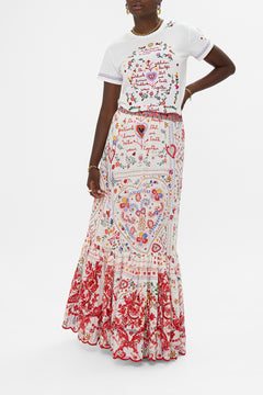 CAMILLA Maxi Skirt With Ruffle Hem in A Kitsch In Time print