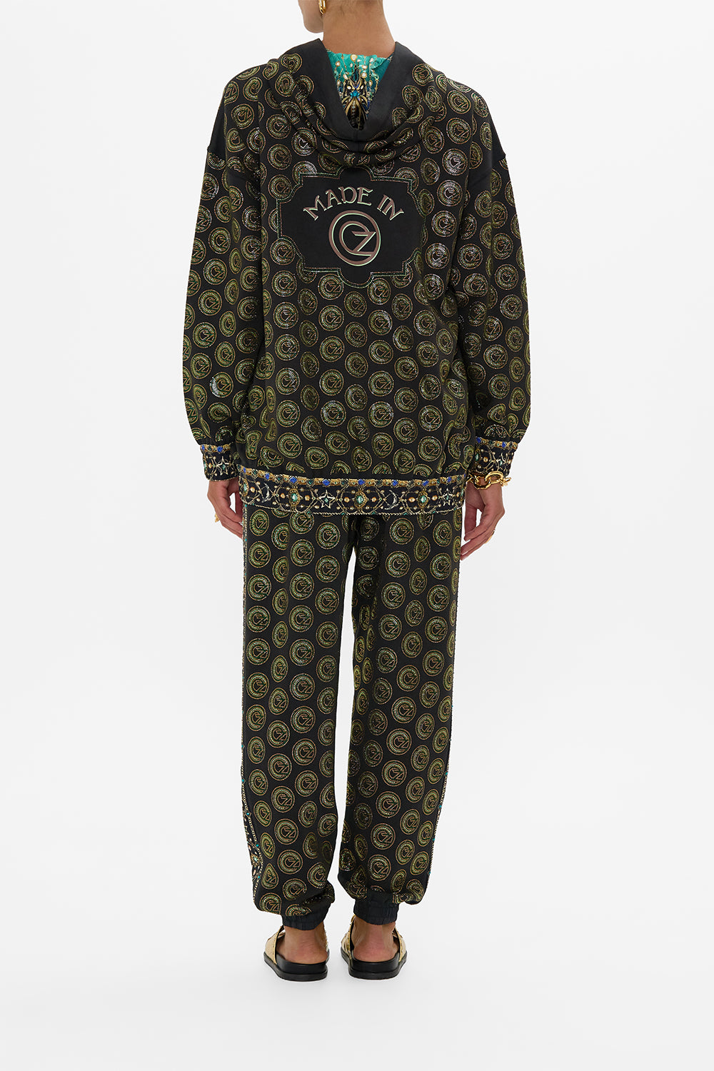 CAMILLA Green/Black Silk Band Oversized Hoodie With Pockets in Defy Gravity Print