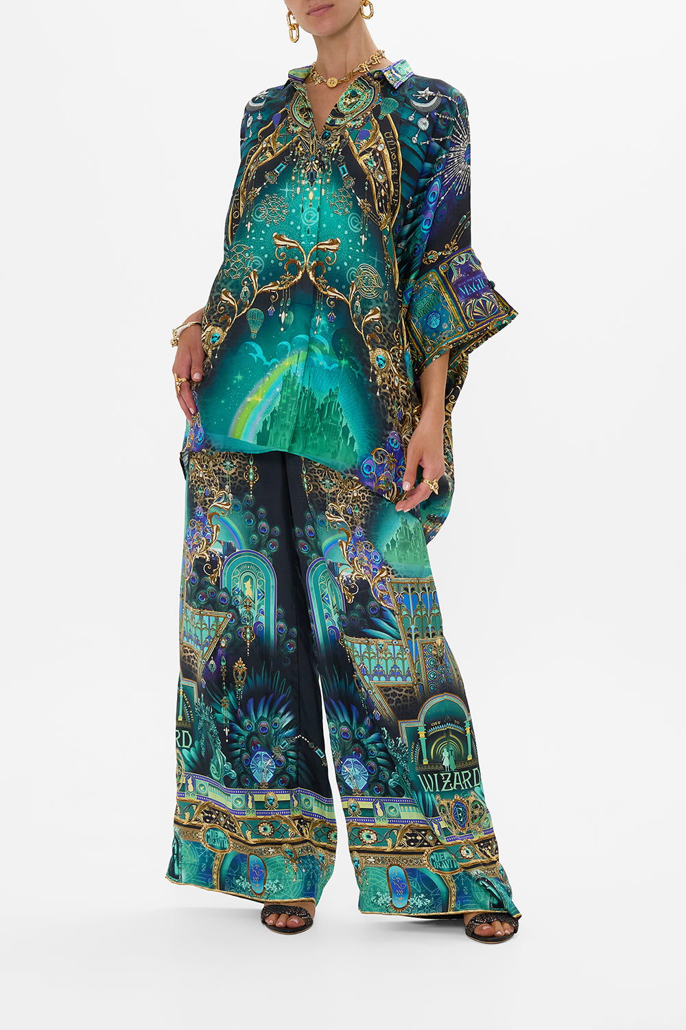 CAMILLA Green/Black Batwing Shirt in Defy Gravity Print