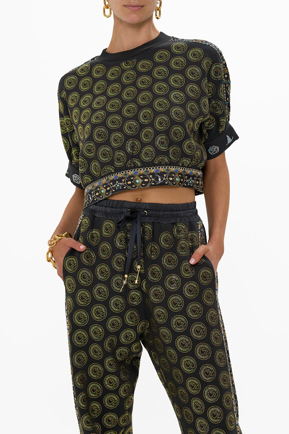 CAMILLA Green/Black Oversized Cropped Tee With Silk Details Defy Gravity