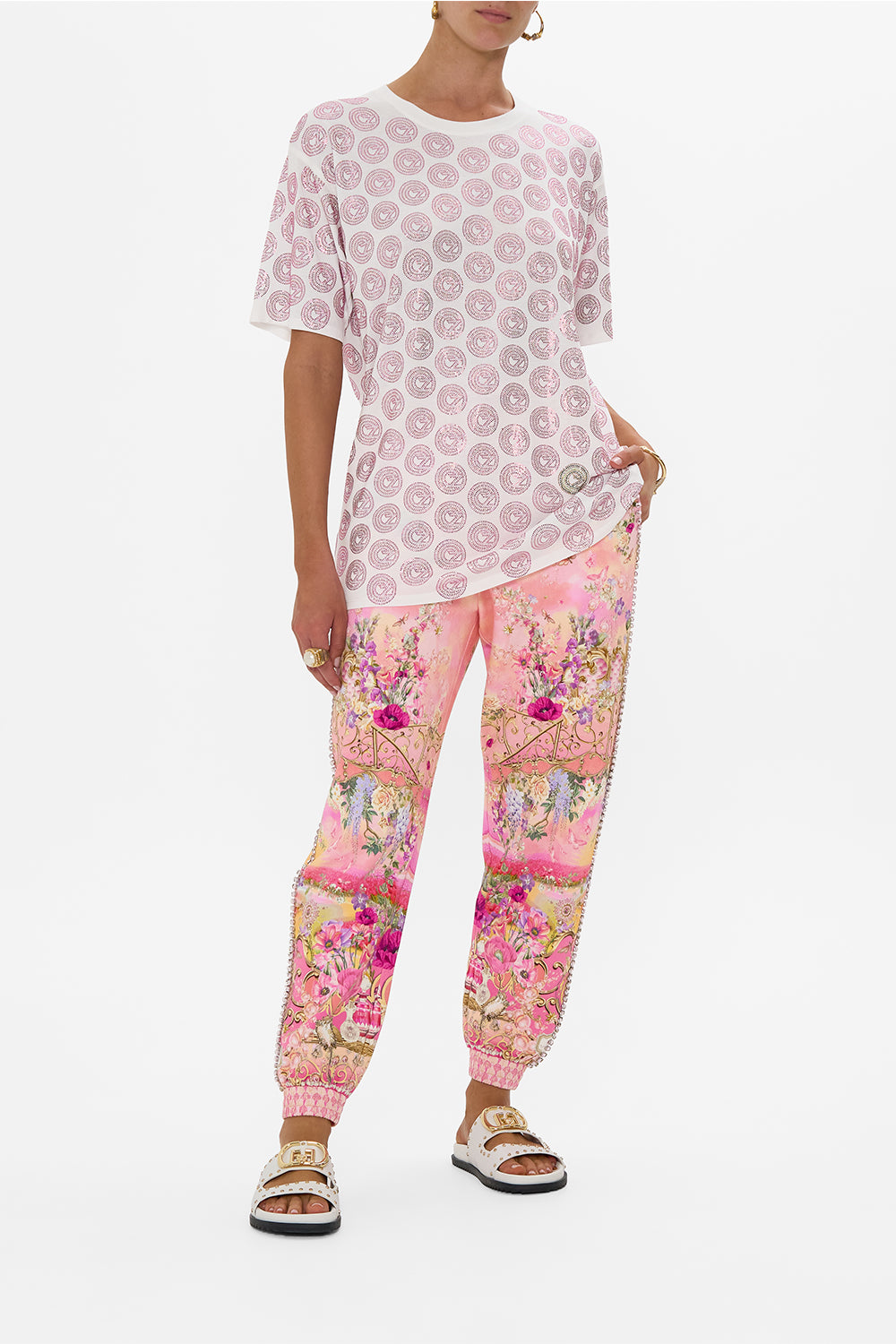 CAMILLA Oversized Band Tee - White/Pink in Totally Ozmopolitan Print