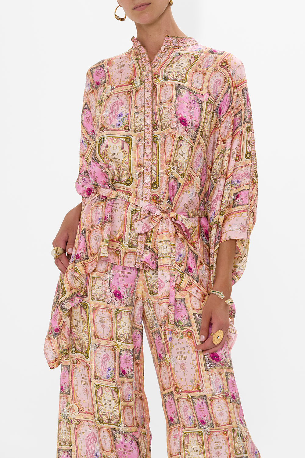 CAMILLA Button Through Scarf Blouse in Totally Ozmopolitan Print