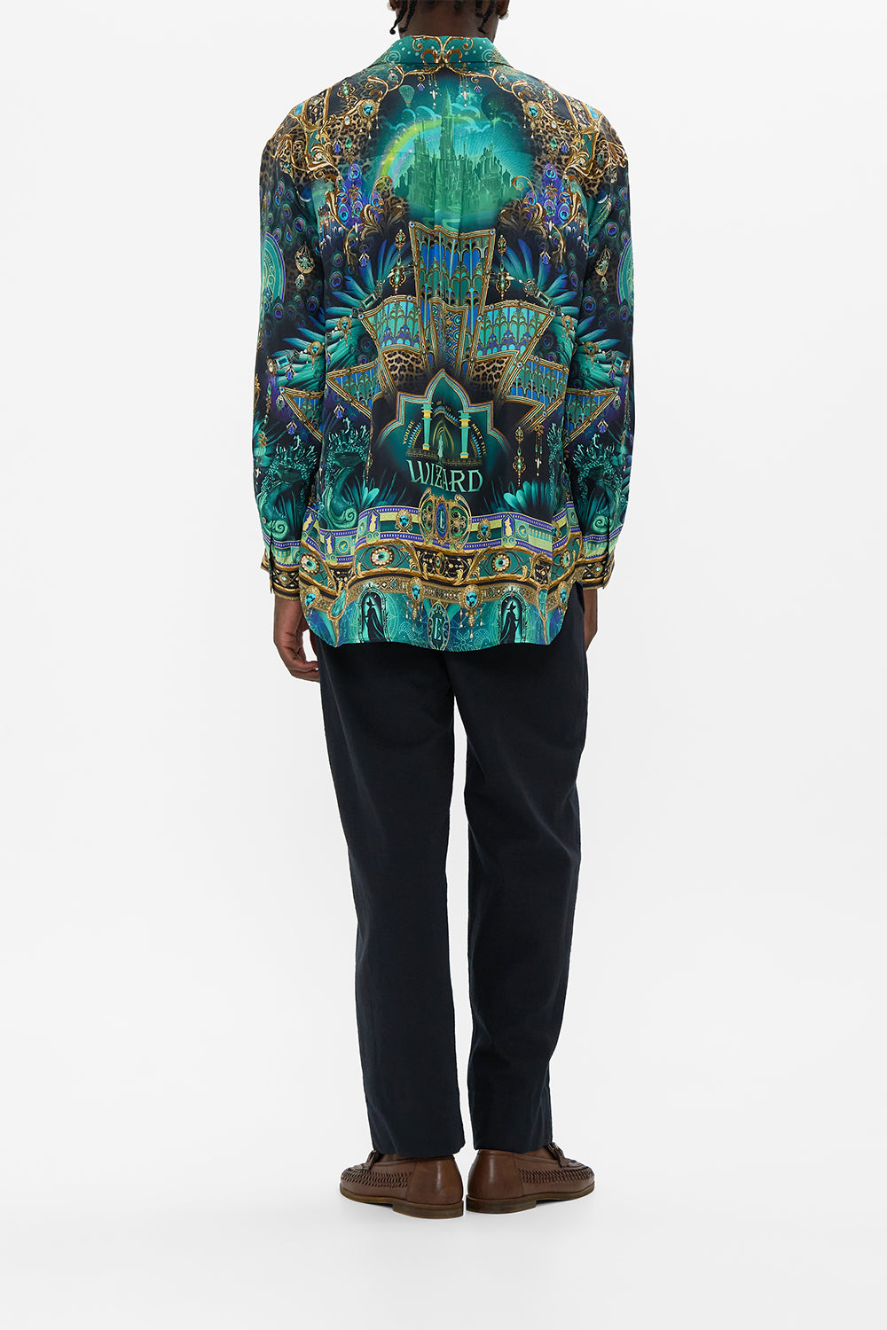CAMILLA Green/Black Green/Black Oversized Shirt in Defy Gravity print. 