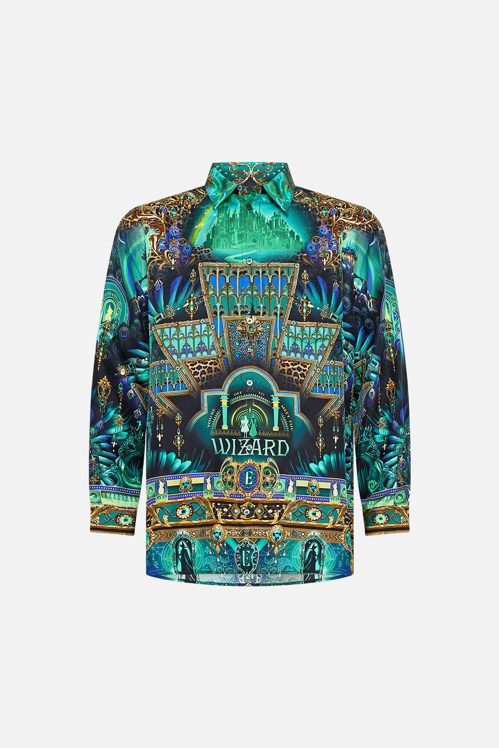 CAMILLA Green/Black Green/Black Oversized Shirt in Defy Gravity print. 