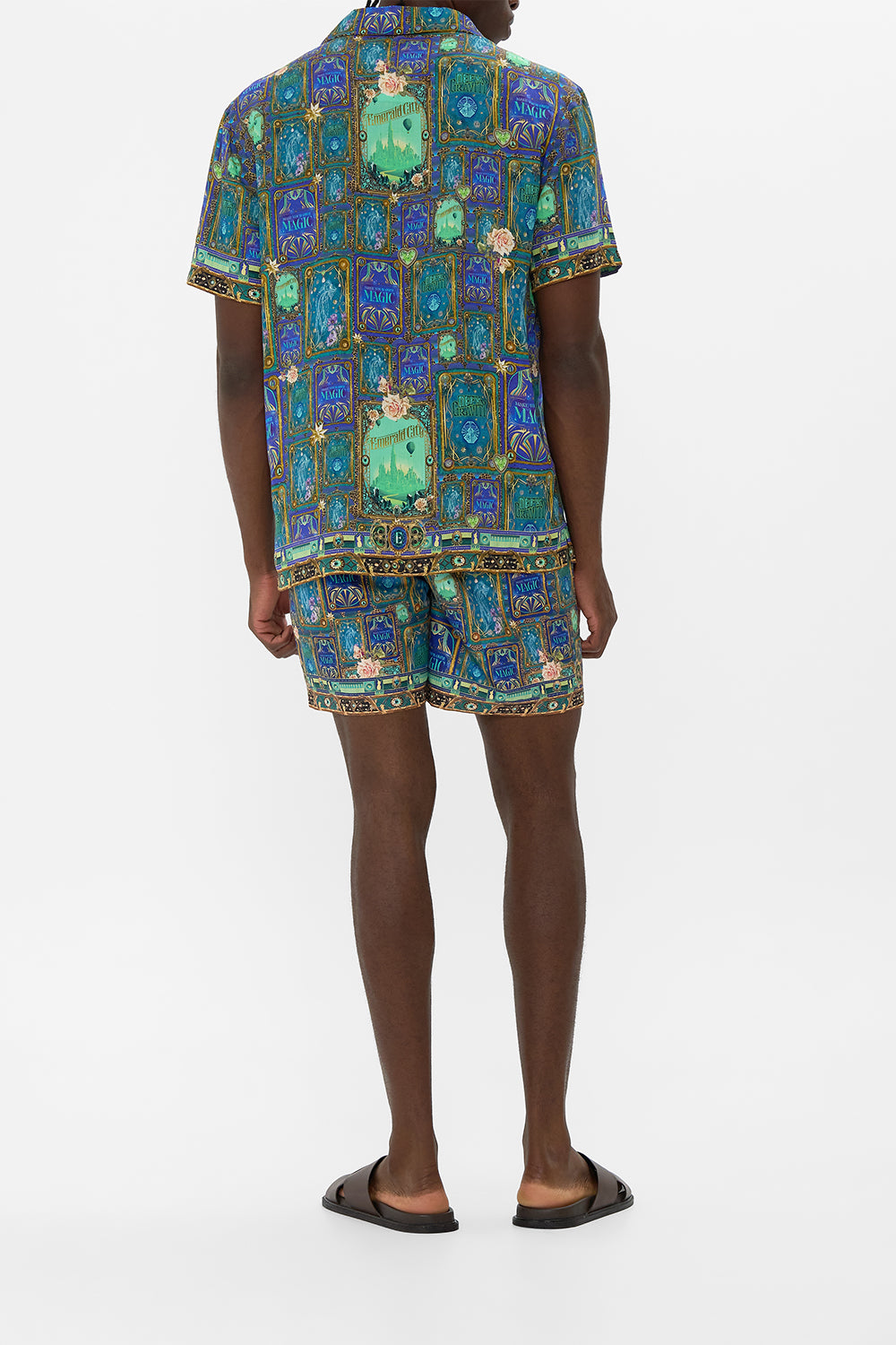 Hotell Franks By CAMILLA Green/Black Short Sleeve Camp Collared Shirt in Defy Gravity Print