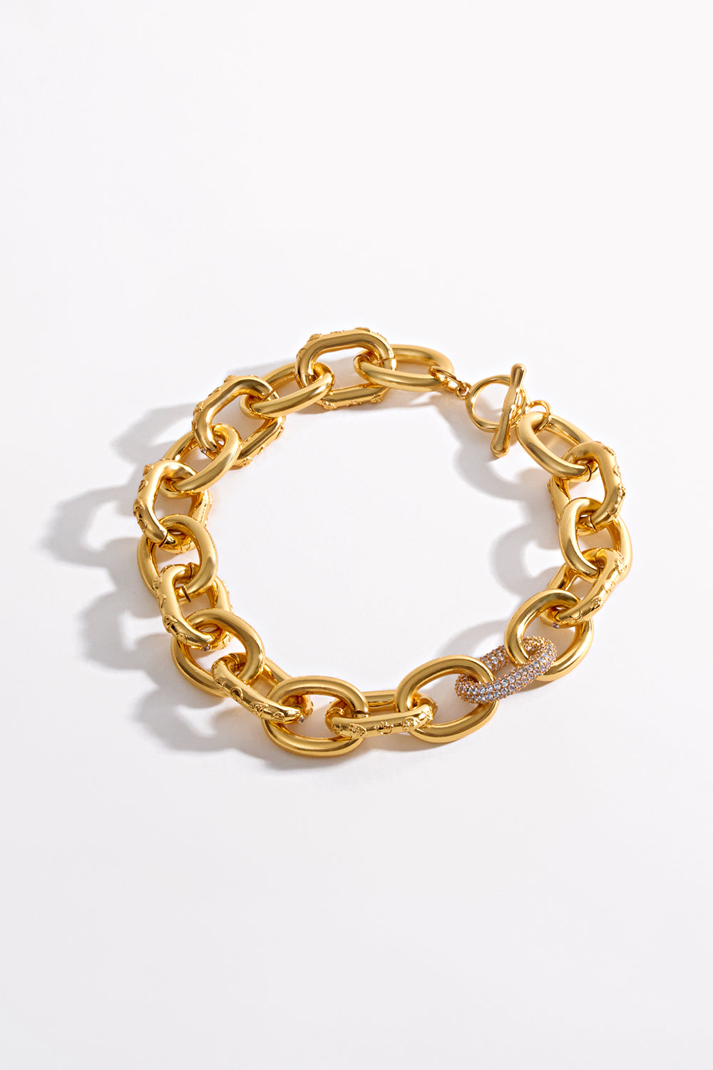 CAMILLA Gold Necklace in Cosmic Cartouche Print. 