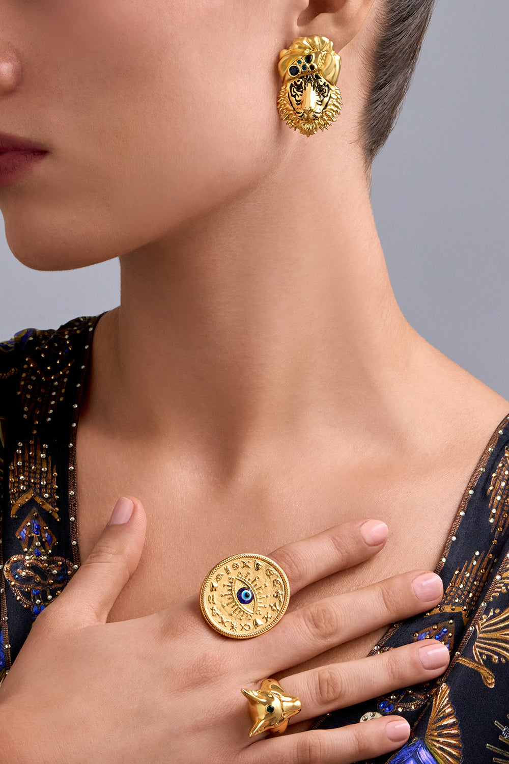 CAMILLA GOLD Statement Ring in Global Nomad Print 