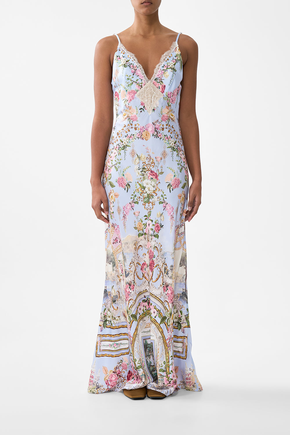 The CAMILLA V SPLICED LACE SLIP DRESS TILED IN TIMETILED IN TIME