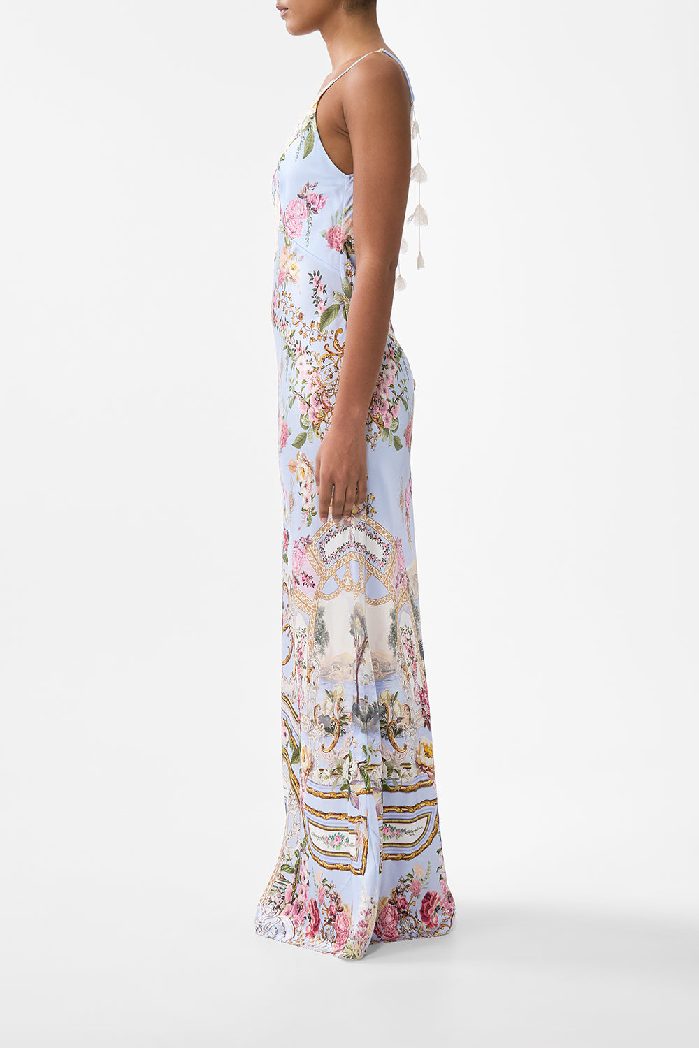 The CAMILLA V SPLICED LACE SLIP DRESS TILED IN TIME
