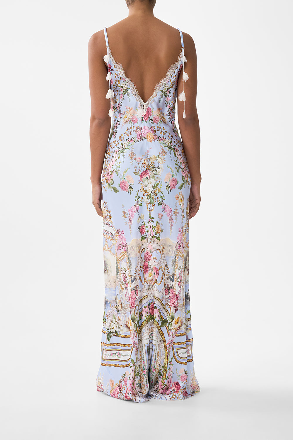 The CAMILLA V SPLICED LACE SLIP DRESS TILED IN TIME