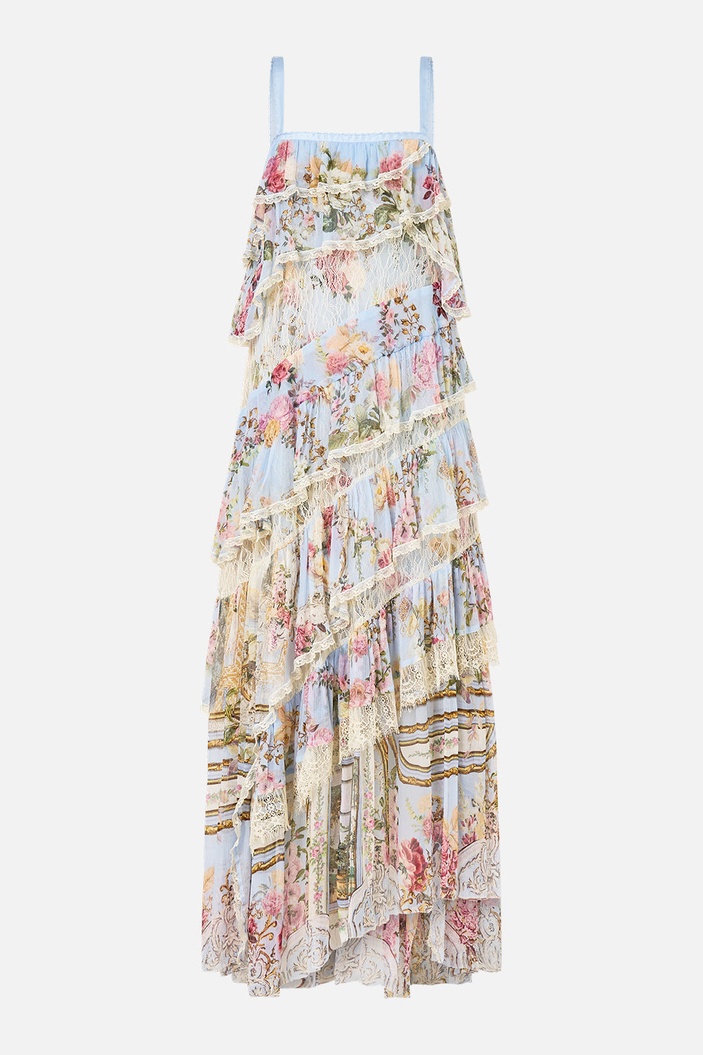 The CAMILLA ASYMMETRIC SPLICED LACE DRESS TILED IN TIME