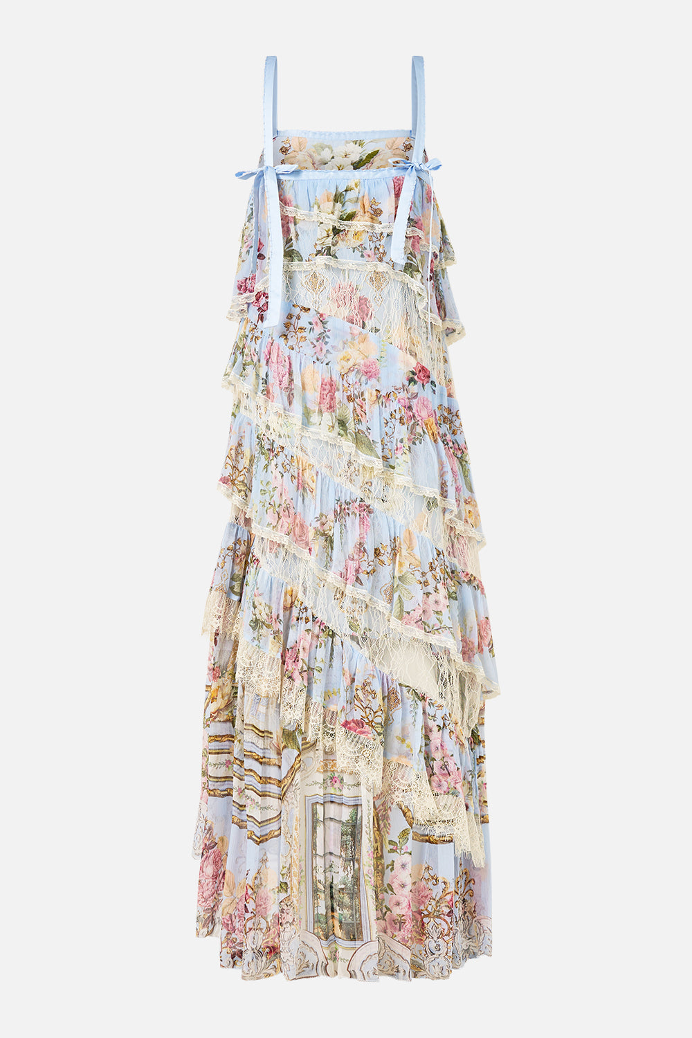 The CAMILLA ASYMMETRIC SPLICED LACE DRESS TILED IN TIME