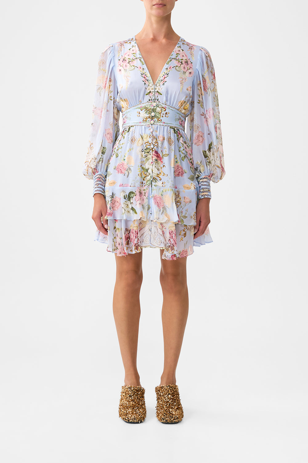 BUTTON FRONT FRILL DRESS TILED IN TIME