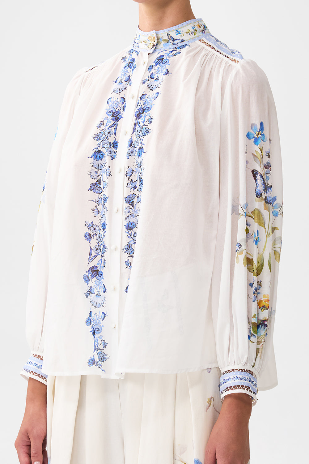 HIGH NECK BUTTON THROUGH BLOUSE BOTANICAL BALLADS