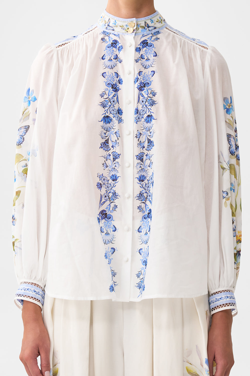 HIGH NECK BUTTON THROUGH BLOUSE BOTANICAL BALLADS