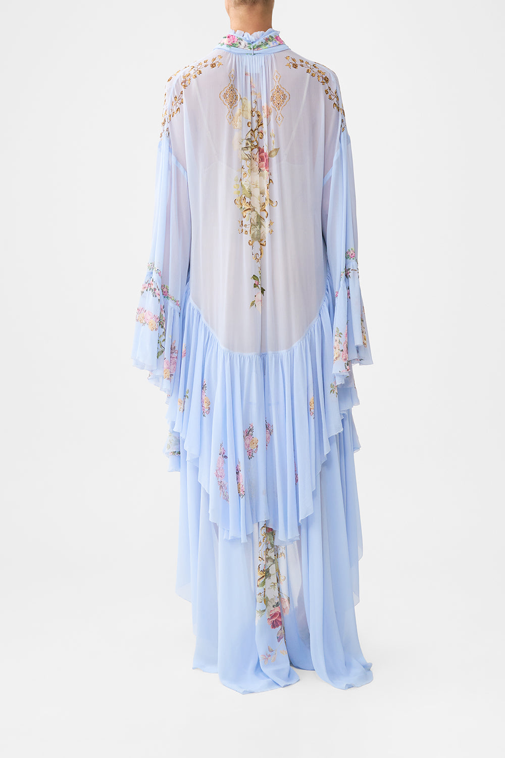 The CAMILLA RUFFLE HIGH LOW DRESS WITH LONG SLEEVE TILED IN TIME