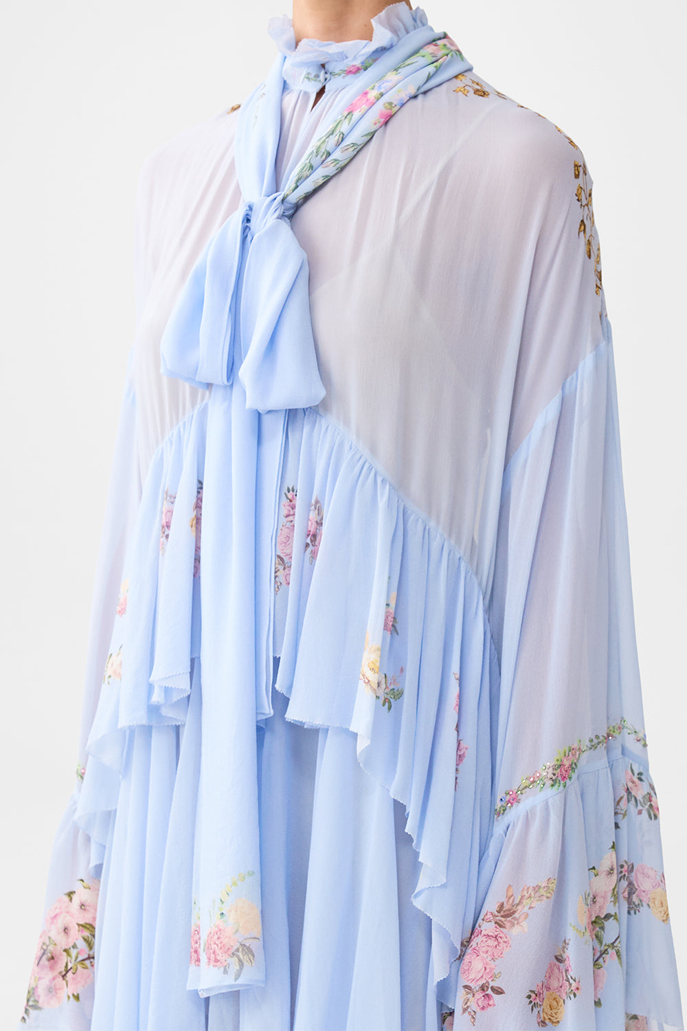 The CAMILLA RUFFLE HIGH LOW DRESS WITH LONG SLEEVE TILED IN TIME