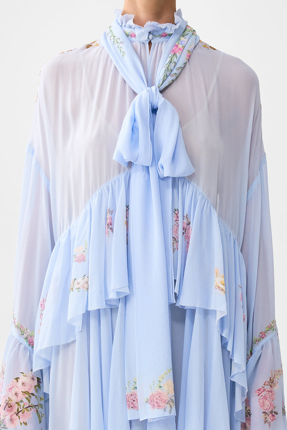 The CAMILLA RUFFLE HIGH LOW DRESS WITH LONG SLEEVE TILED IN TIME