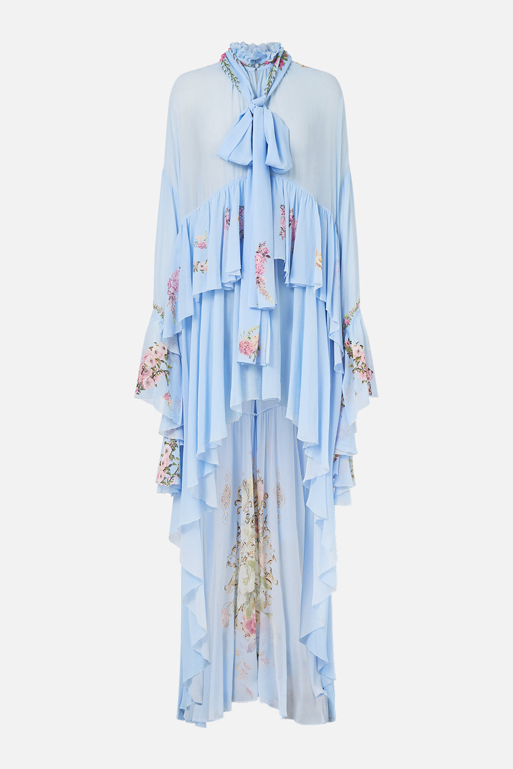 The CAMILLA RUFFLE HIGH LOW DRESS WITH LONG SLEEVE TILED IN TIME