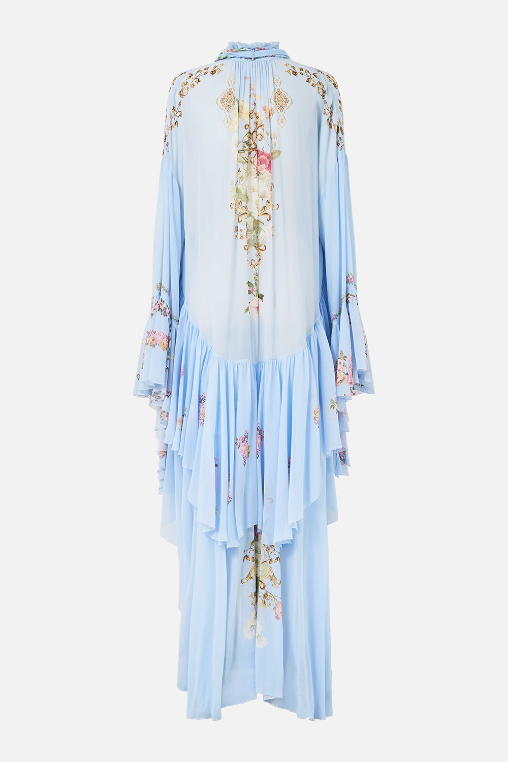 The CAMILLA RUFFLE HIGH LOW DRESS WITH LONG SLEEVE TILED IN TIME
