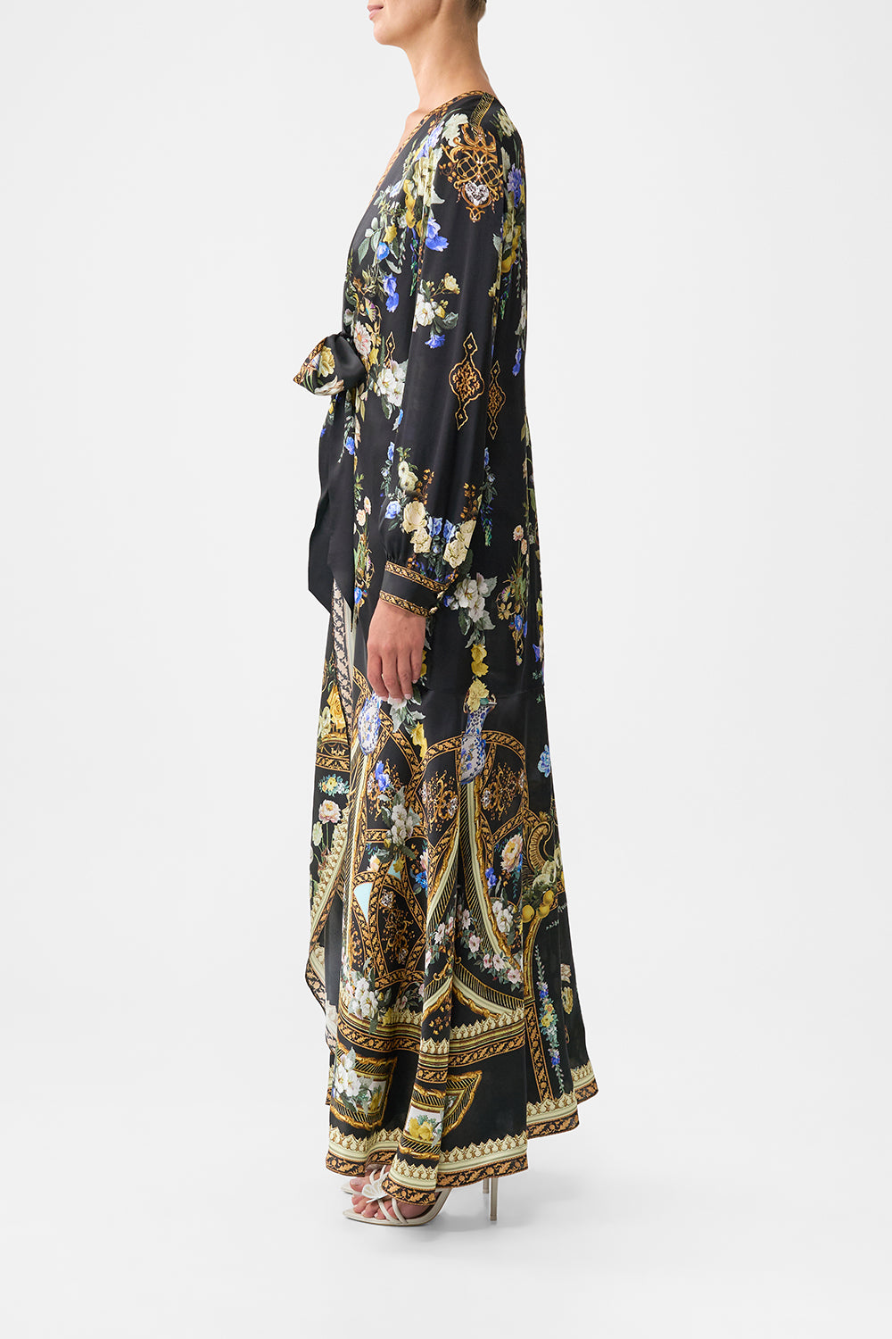 TIE WAIST LONG SLEEVE DRESS OTTOMAN ELEGANCE