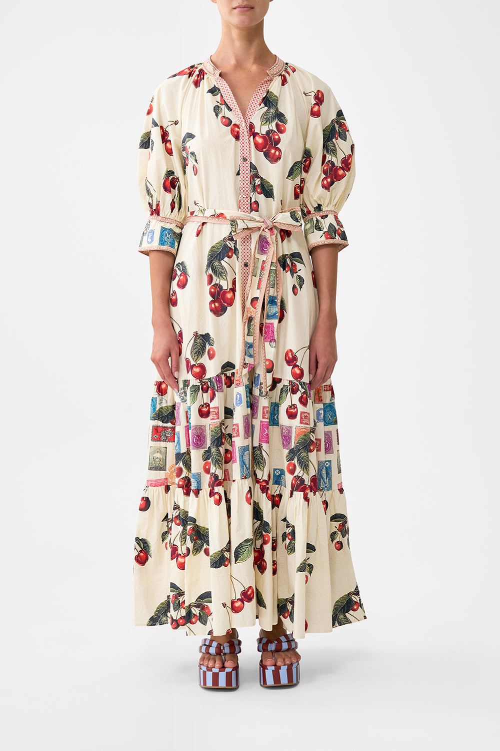 TIERED SHIRT DRESS WITH SHORT SLEEVE NOTES FROM THE ROAD