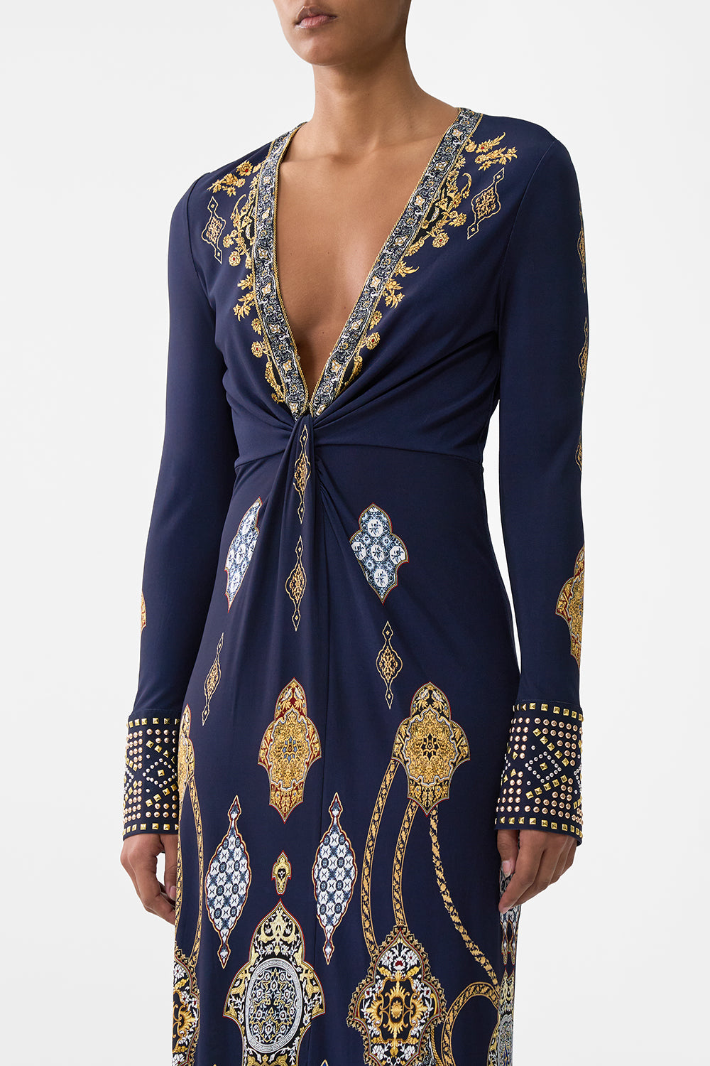 LONG V NECK TWIST FRONT JERSEY DRESS THE IMPERIAL GATE