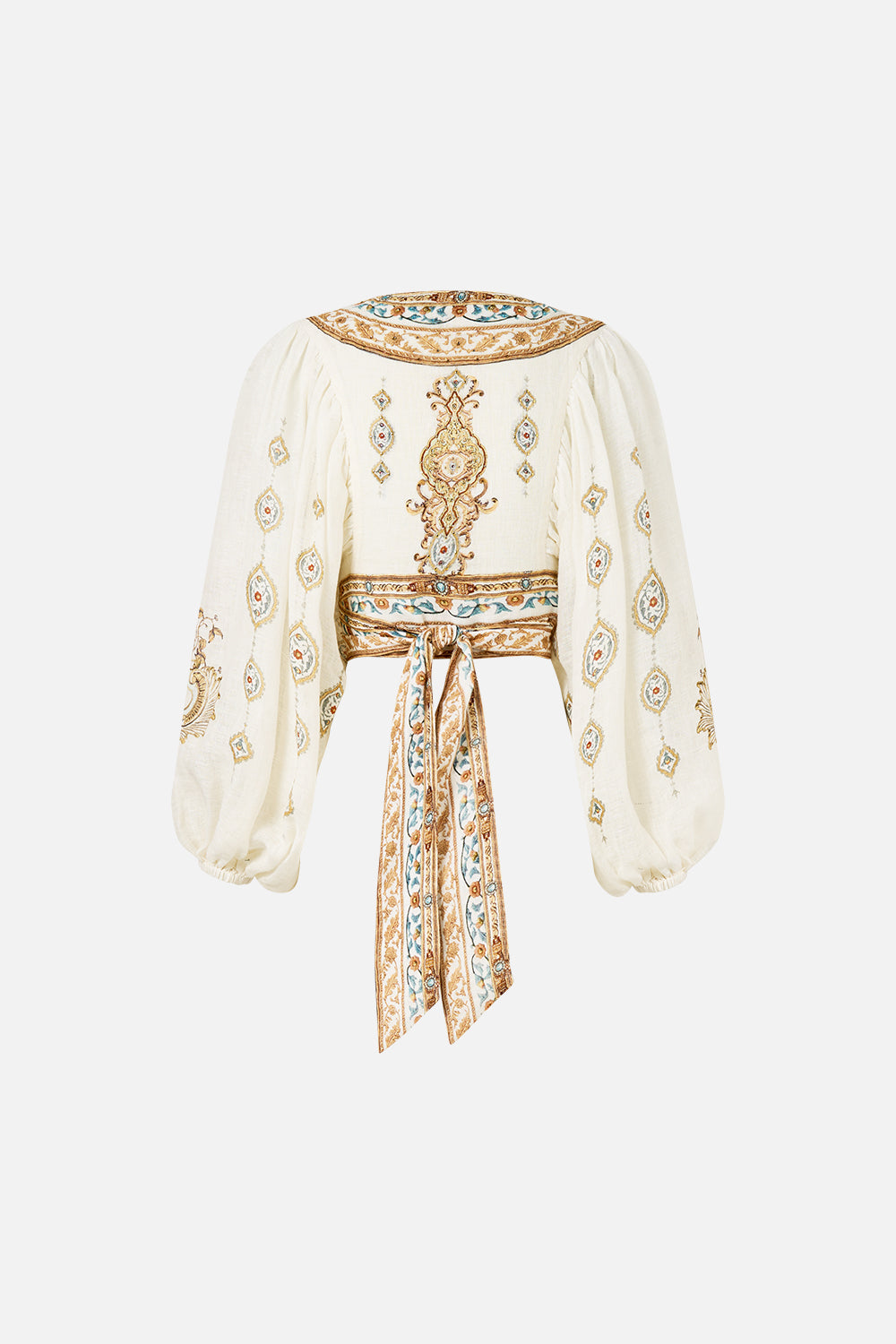 CROPPED BLOUSON SLEEVE TIE FRONT TOP OTTOMAN DYNASTY