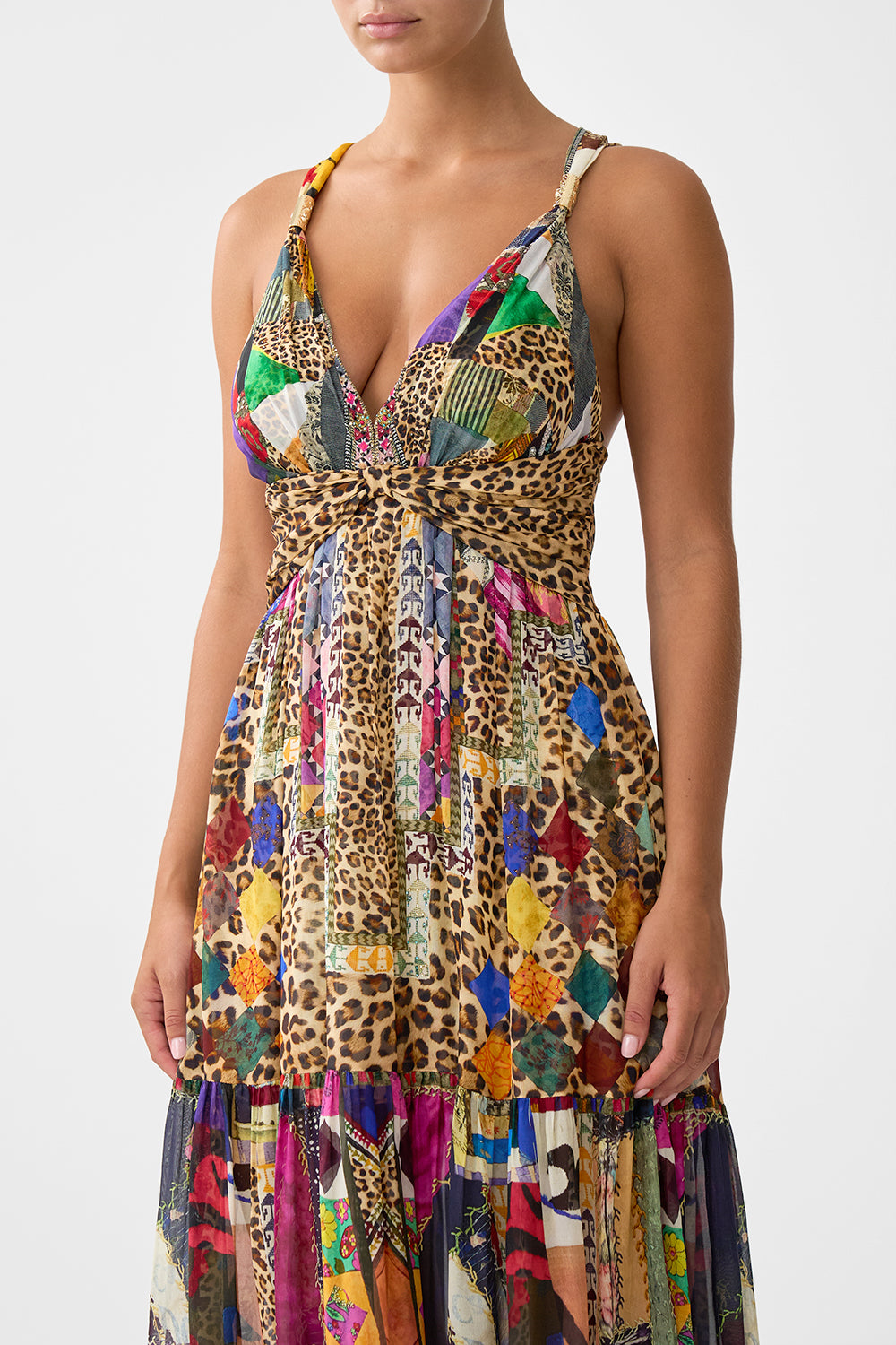 BEAD STRAP GATHERED PANEL DRESS EMBROIDERED EVER AFTER