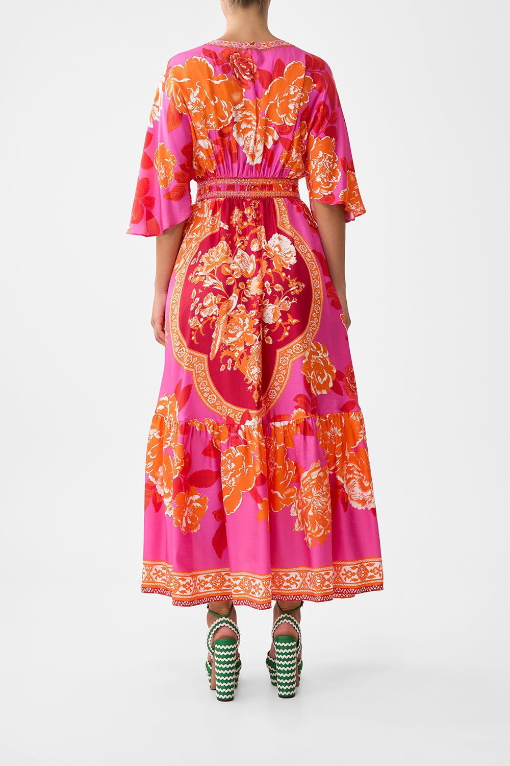 WAISTED DRESS WITH HEM RUFFLE TILES OF TÜRKIYE