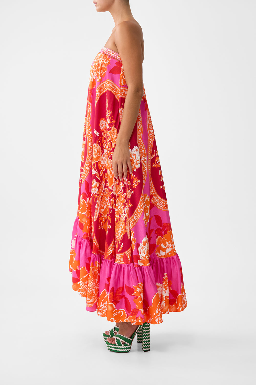 STRAPLESS MAXI WITH RUFFLE HEM TILES OF TÜRKIYE