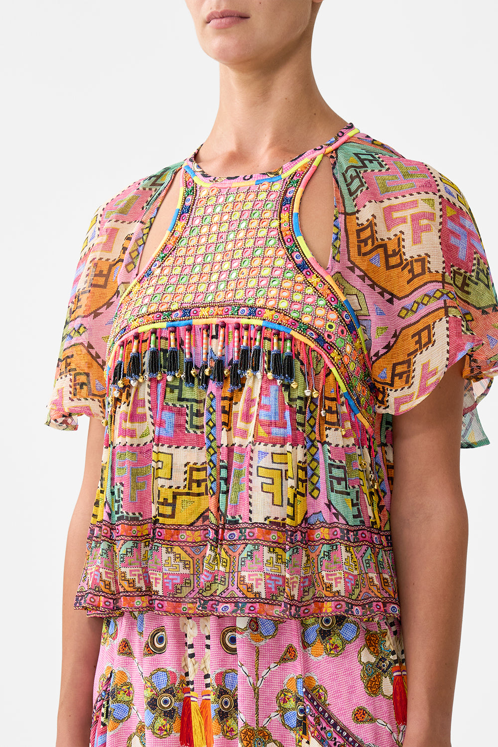 CUT-OUT HARNESS TOP PATCHWORK PANORAMA