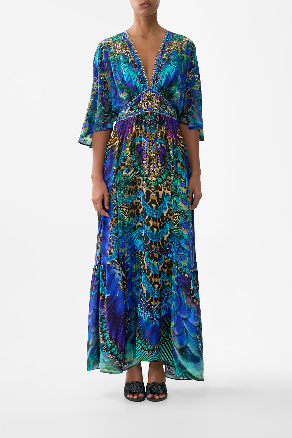 WAISTED DRESS WITH HEM RUFFLE COSMIC ZOOLOGY
