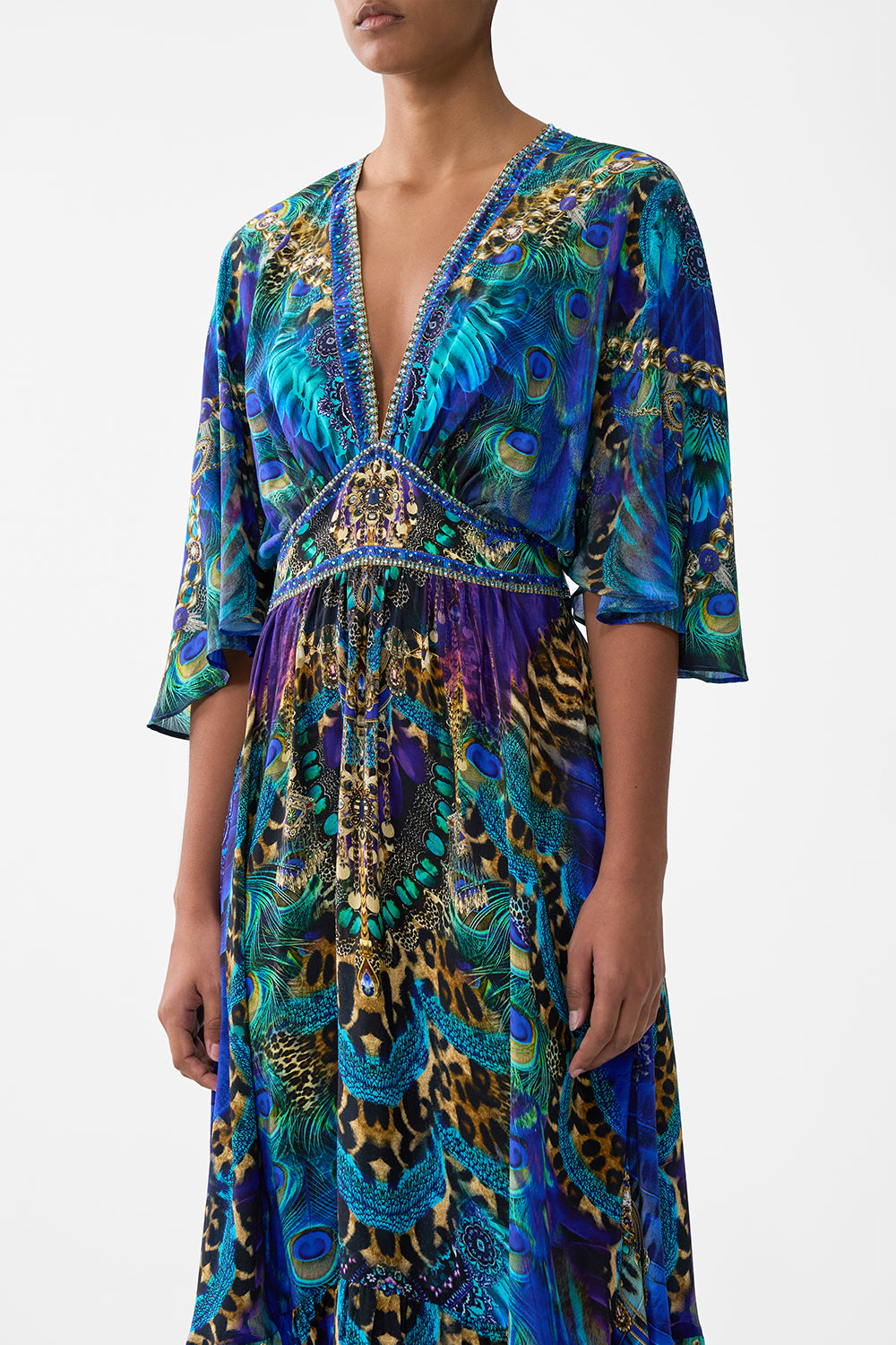 WAISTED DRESS WITH HEM RUFFLE COSMIC ZOOLOGY