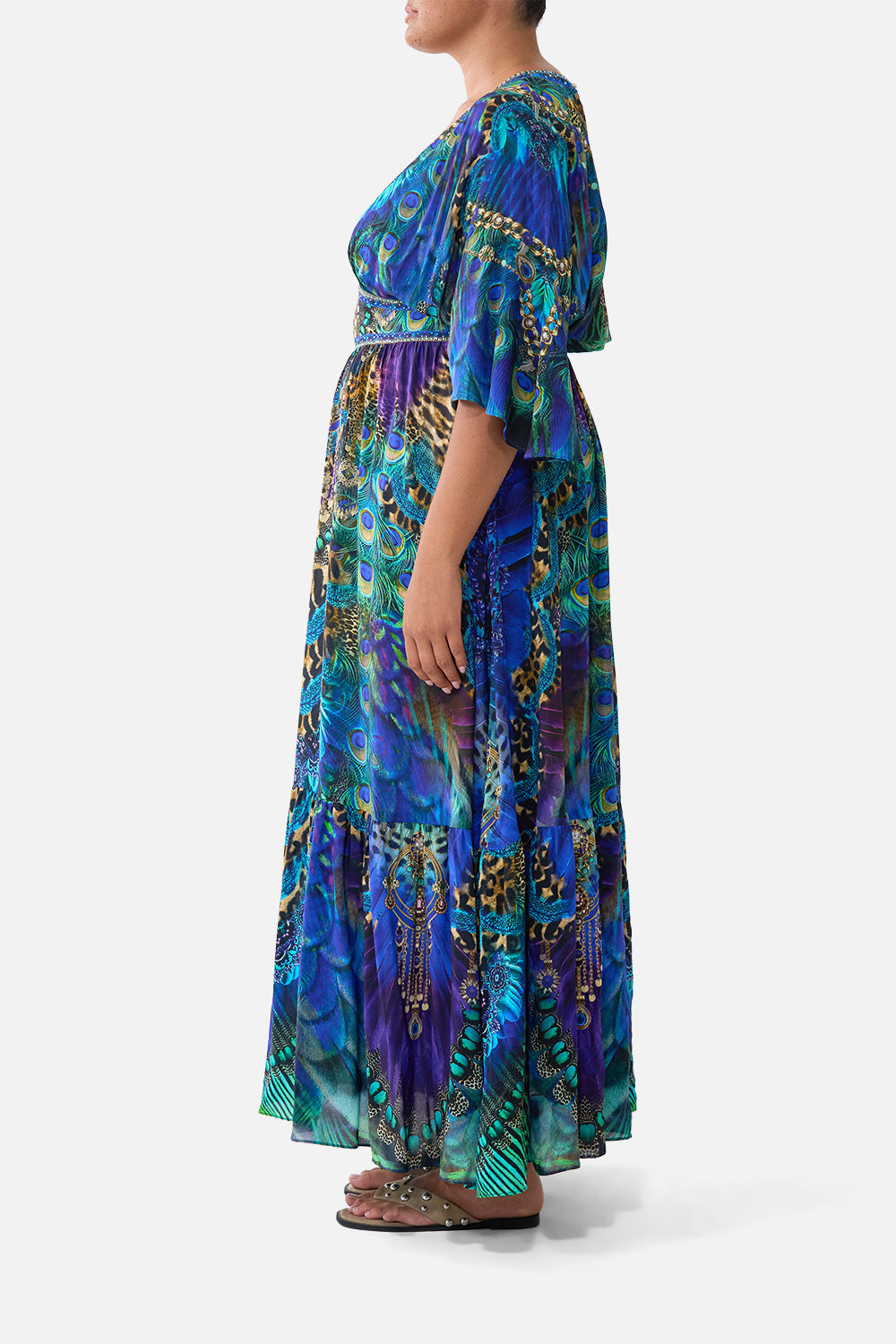 WAISTED DRESS WITH HEM RUFFLE COSMIC ZOOLOGY